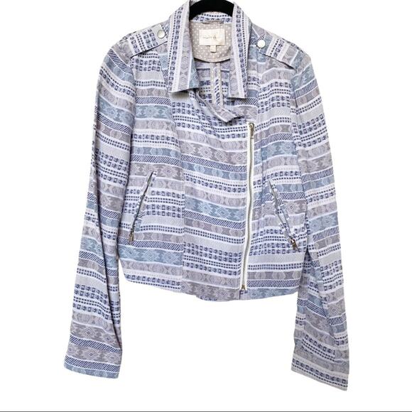 Under Skies Aztec Print Cotton Moto Jacket Size Large - Picture 1 of 8